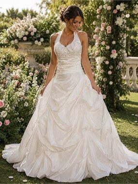 Ethos Ivory Halter Skirt 2 Piece Beaded Ball Wedding Dress Size 8 Bridal Gown